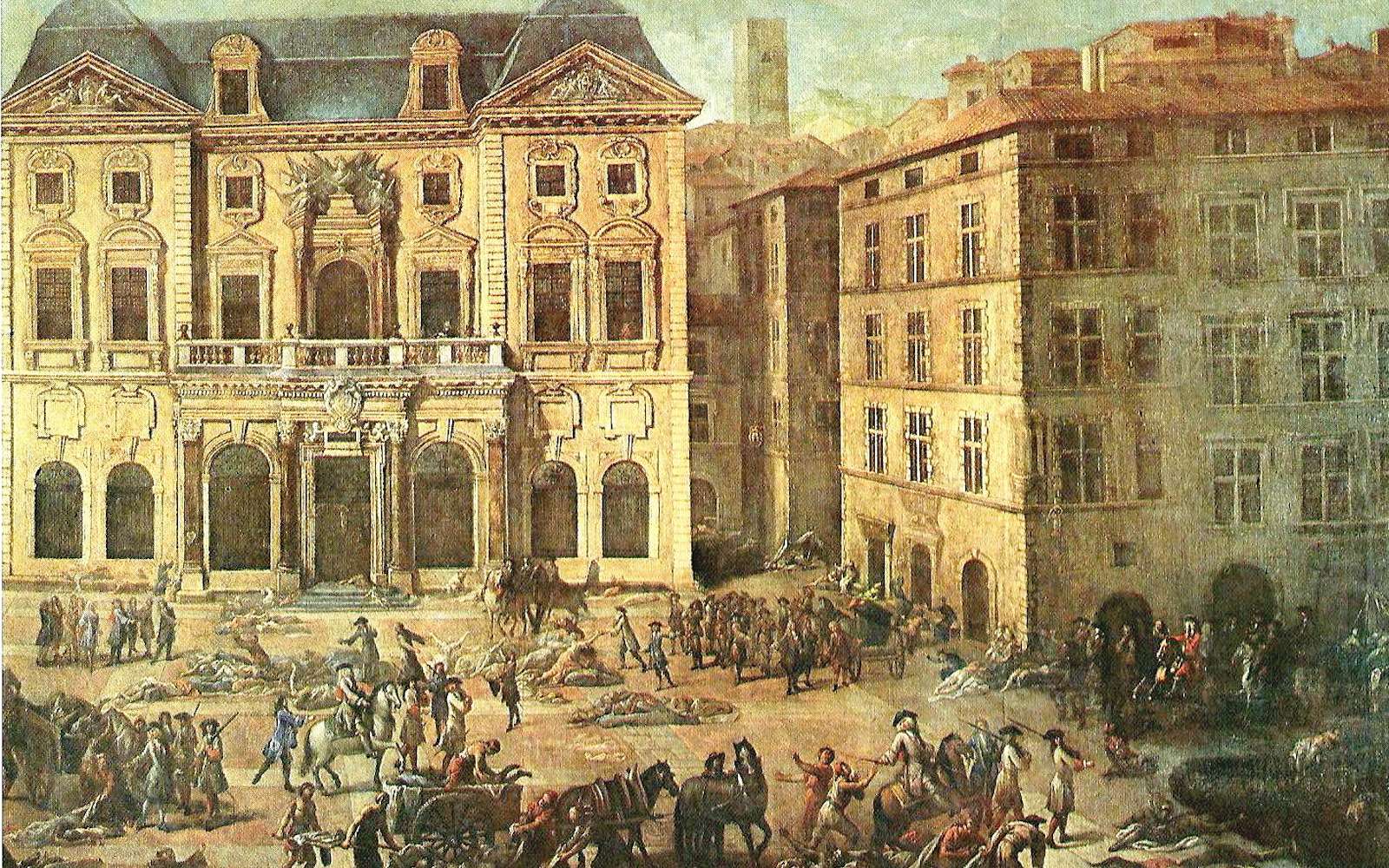 Tableau de Michel Serre représentant l'hôtel de ville de Marseille pendant la peste de 1720. © Robert Valette, Wikipedia
