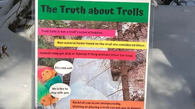Trolls spam in Troll Falls Provincial Park in Alberta

