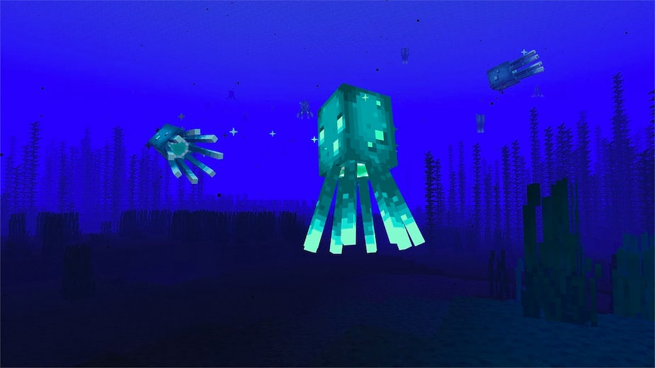 Luminous squid on the ocean floor