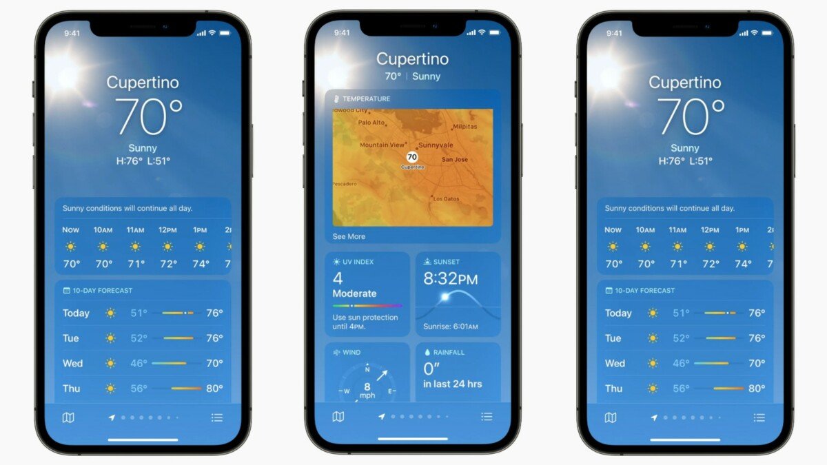 The new Weather app displays much more detail than before