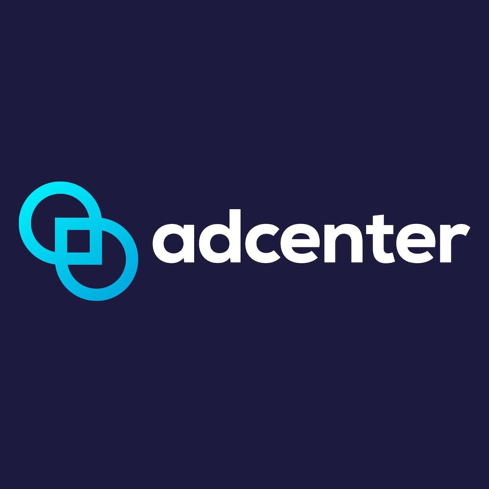 AdCenter logo on a blue background.