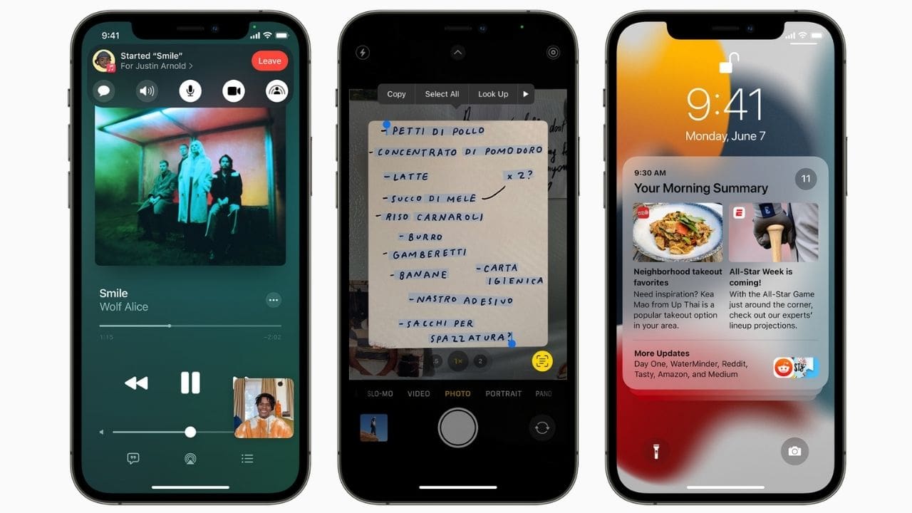 iOS 15 gets a notification summary, a new focus mode, SharePlay, and more.  Photo: Apple