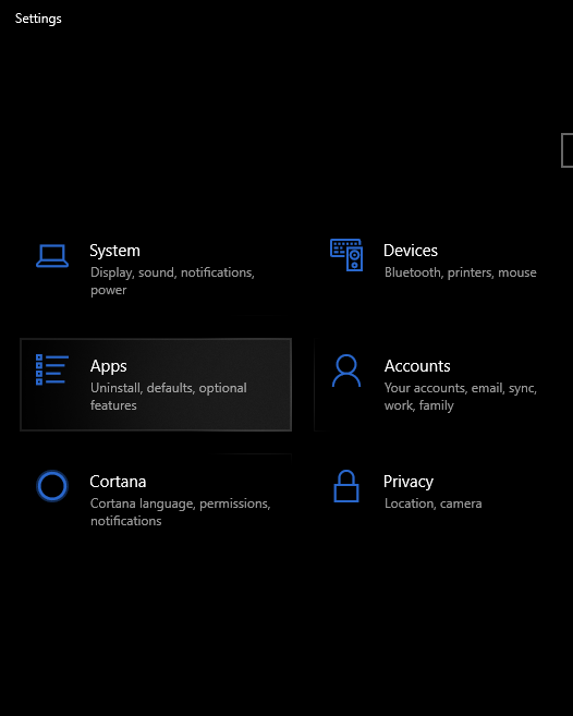 Apps option in Windows 10 settings