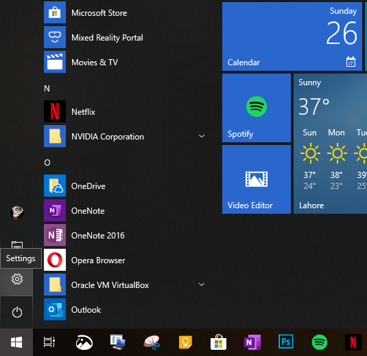 Screenshot of the start menu button in Windows 10