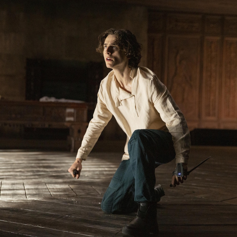 Timothée Chalamet as Paul Atreides in A Scene of Sand Dunes.