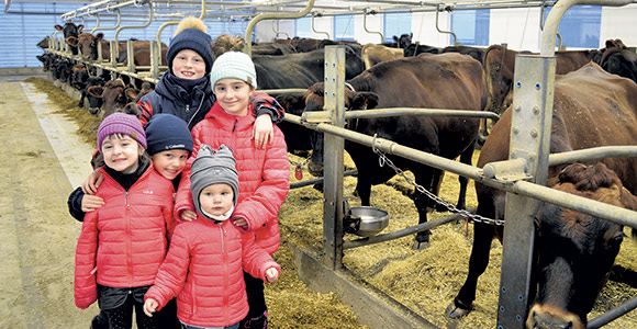 Janie and Dempsey's children regularly accompany their parents to the farm.  From left to right: Florence, Olivier, Alexander, Charlie and Angelique. 